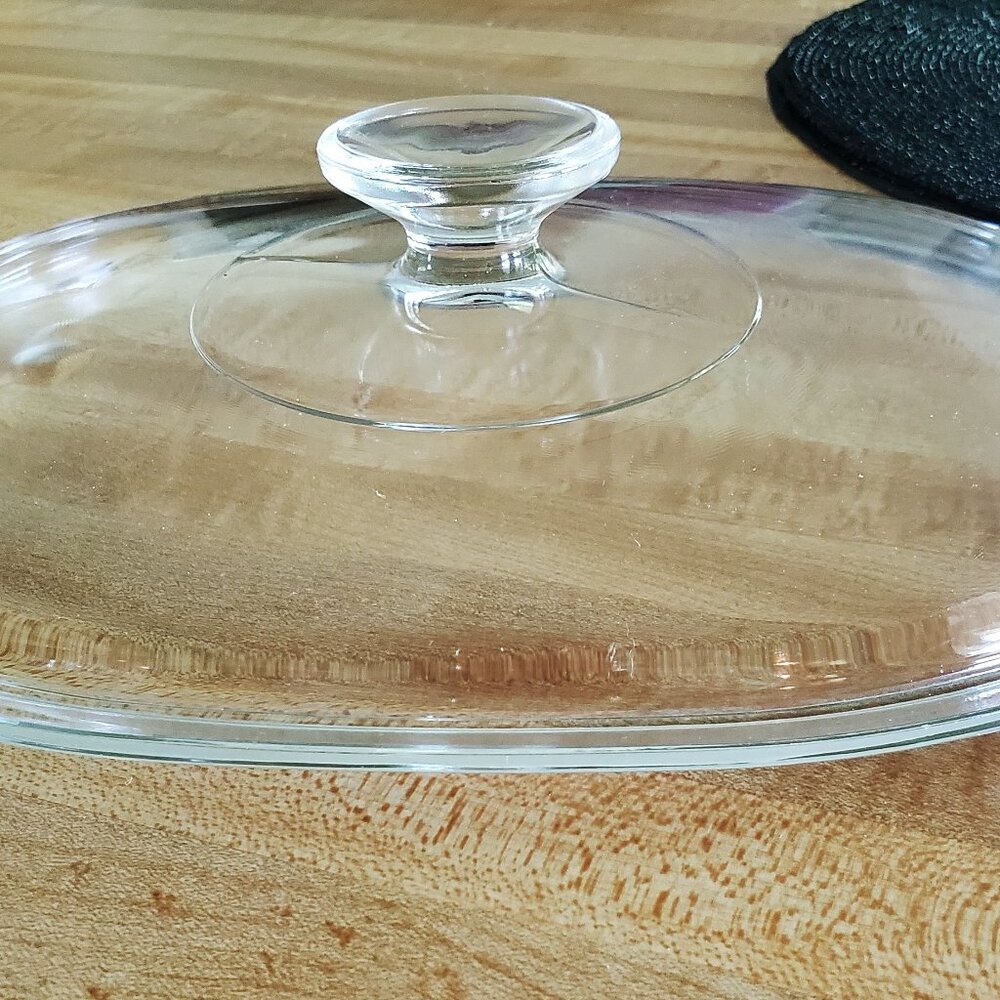 Pyrex DC 1- 1/2 C Oval Glass Replacement Lid Large Knob Clear Glass Lid Only - Picture 2 of 3